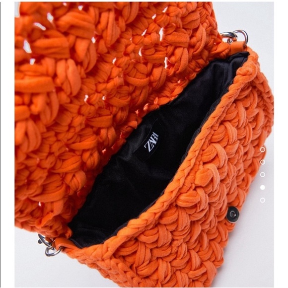Zara Orange Fabric Woven Top Handle Bag - Picture 4 of 8